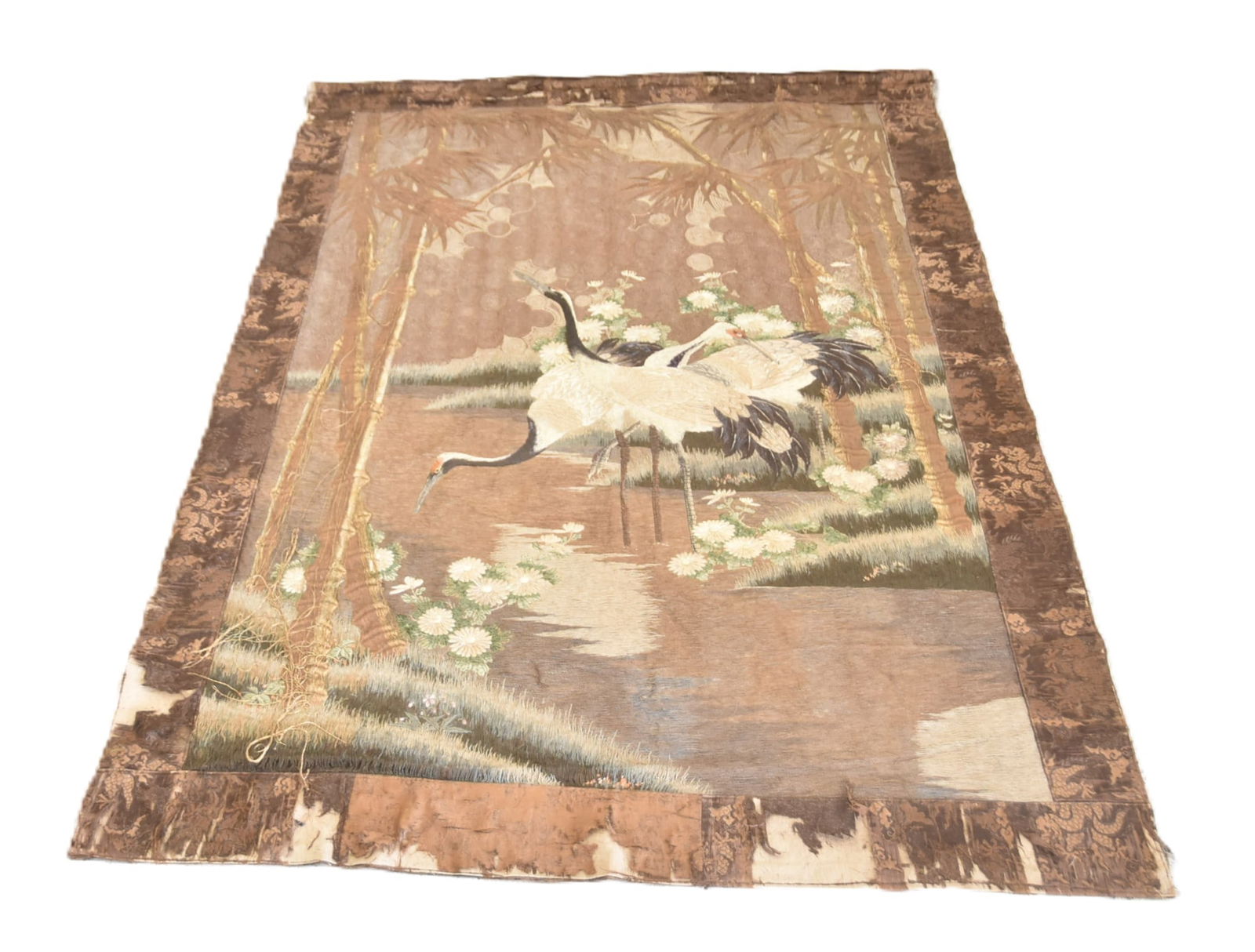 JAPANESE EMBROIDERED WALL HANGING OF CRANES (1 of 16)