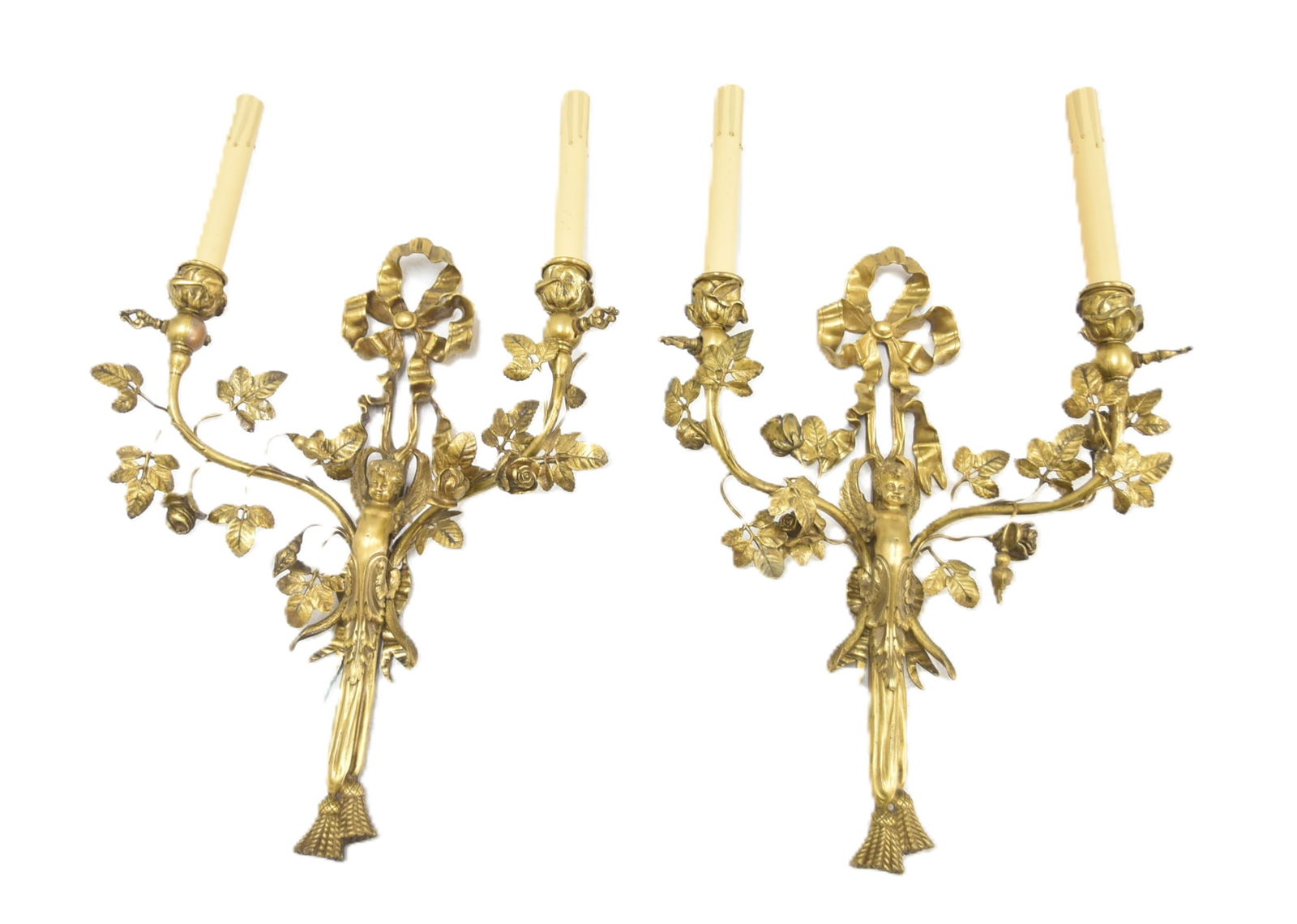 PAIR OF CALDWELL ? BRONZE CHERUB SCONCES (1 of 15)