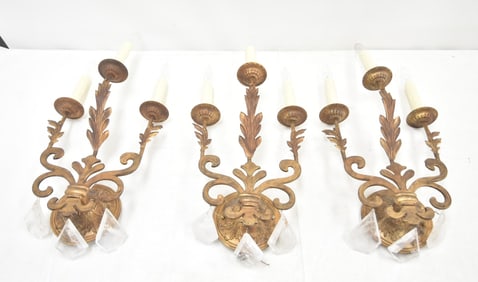 (3) GILT METAL & ROCK CRYSTAL SCONCES