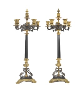 (Pr) FRENCH BRONZE & MARBLE CANDELABRAS