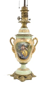 TWIN HANDLE PARIS PORCELAIN OIL LAMP