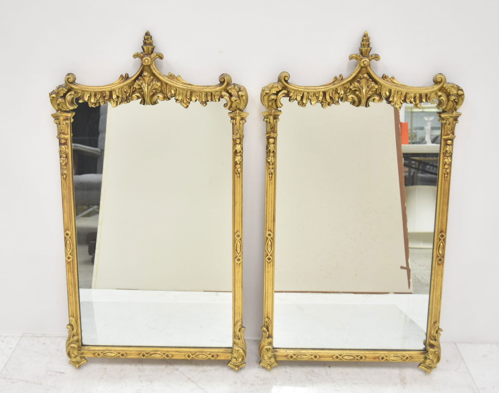 PAIR OF ANTIQUE GILT GESSO MIRRORS (1 of 7)