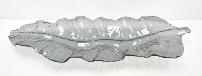 LARGE SMOKEY GLASS MODERN LEAF FORM TRAY