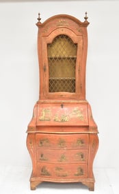 ANTIQUE ORANGE LACQUER JAPANNED SECRETARY CABINET