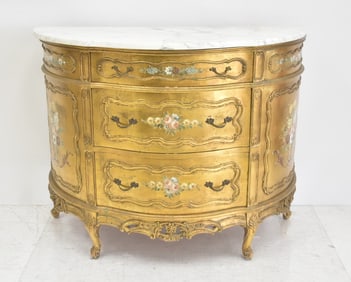 GILTWOOD MARBLE TOP COMMODE CABINET