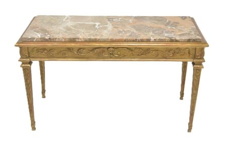 FRENCH LXVI STYLE GILTWOOD & MARBLE COFFEE TABLE