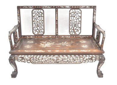 CHINESE ROSEWOOD & MOTHER OF PEARL INLAID BENCH