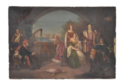 OIL ON CANVAS MUSICAL INTERIOR SCENE