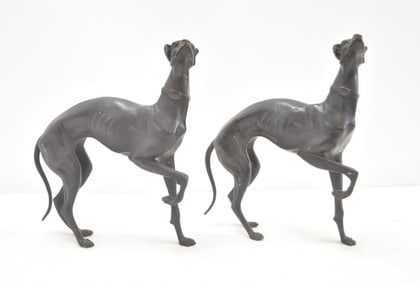(Pr) PATINATED BRONZE GREYHOUND DOGS