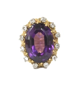 14kt LARGE AMETHYST & DIAMOND RING