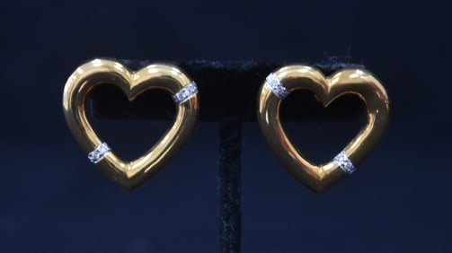 (Pr) LARGE 18kt GOLD & DIAMOND HEART EARRINGS
