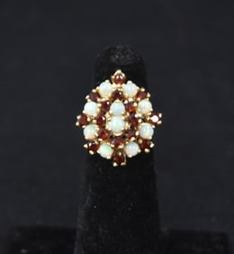 14kt FIERY OPAL & GARNET CLUSTER RING
