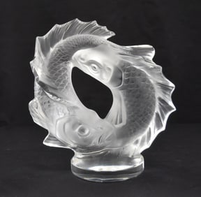 LARGE LALIQUE DOUBLE FISH SCULPTURE