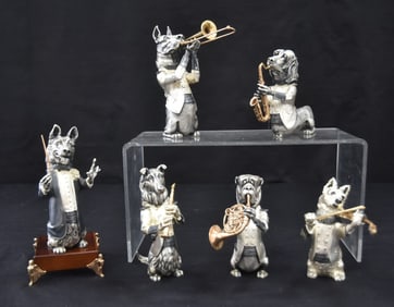 (7)pc JM CALERO PEWTER & GILT DOG BAND