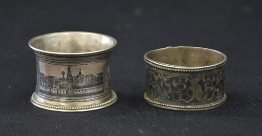 (2) RUSSIAN SILVER & NIELLO ENAMEL NAPKIN RINGS