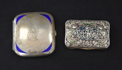(2) ANTIQUE SILVER & ENAMEL CARD CASES