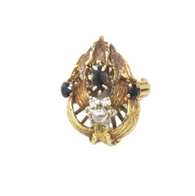 14kt DIAMOND , SAPPHIRE & PEARL RING