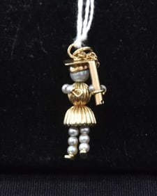 14kt GOLD GRADUATION CHARM WITH PEARLS