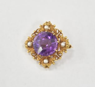 18kt GOLD LARGE AMETHYST PIN - PENDANT