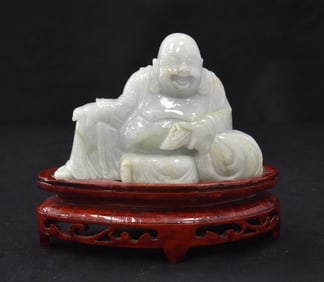 CARVED JADE BUDDHA ON STAND