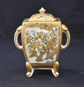 SATSUMA INCENSE BURNER WITH FIGURAL SCENES