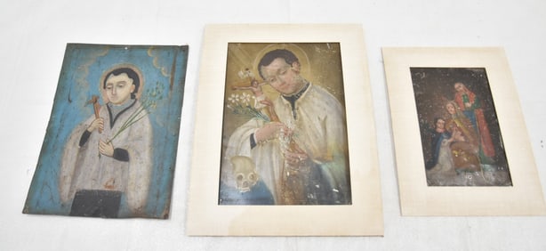 (3) RELIGOUS OIL ON TIN RETABLO PAINTINGS