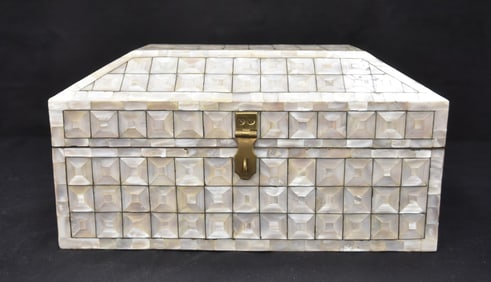 LARGE MOTHER OF PEARL CASKET BOX