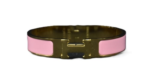 HERMES PINK ENAMEL H BANGLE BRACELET