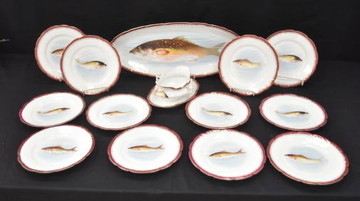 L & S CARLSBAD AUSTRIA PORCELAIN FISH SET