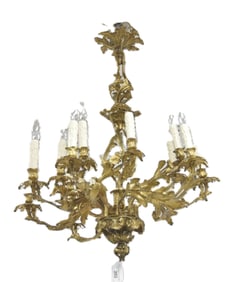 LARGE GILT BRONZE ROCOCO STYLE CHANDELIER