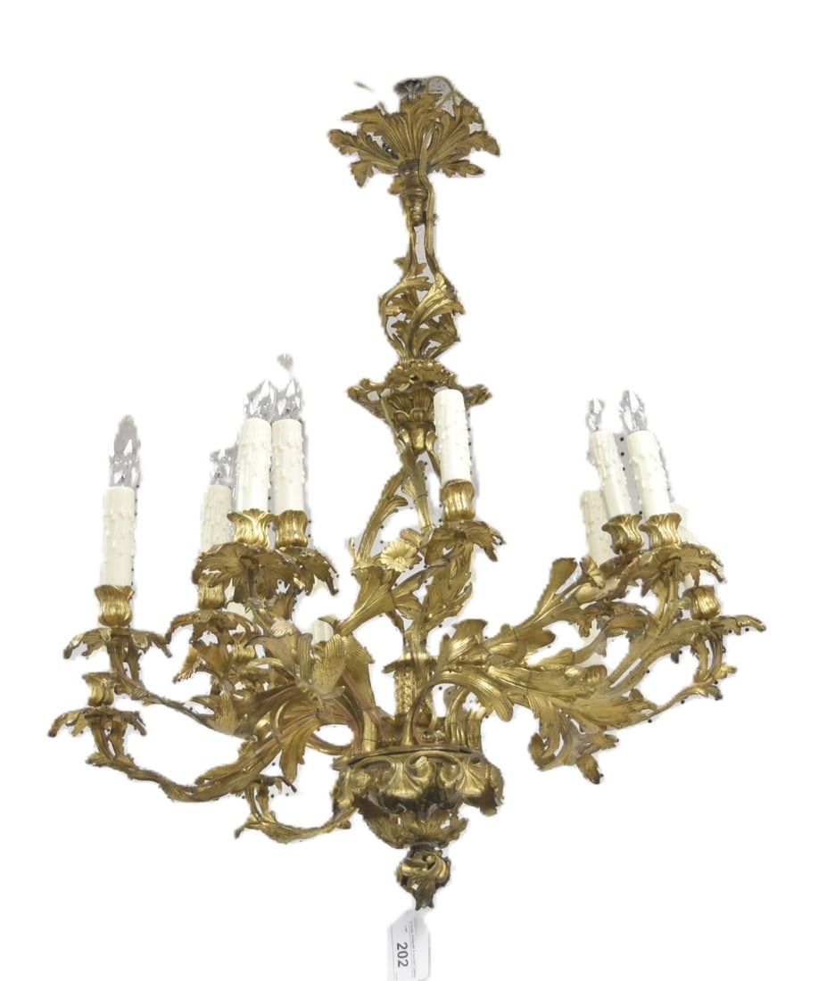 LARGE GILT BRONZE ROCOCO STYLE CHANDELIER (1 of 6)