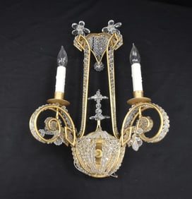 BEADED & GILT METAL SCONCE WITH ROCK CRYSTALS