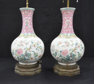 (Pr) CHINESE FAMILLE ROSE PORCELAIN VASE LAMPS