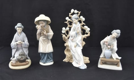 (4) ASIAN LLADRO PORCELAIN FIGURINES