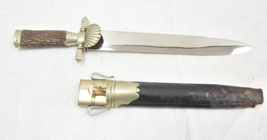 HUNTING KNIFE & SKINNER WITH STAG HANDLE
