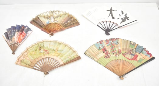 (5) VINTAGE ADVERTISING & HAND PAINTED FANS
