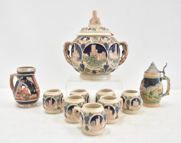 GERZ GERMANY PUNCBOWL & CUPS / (2) STEINS