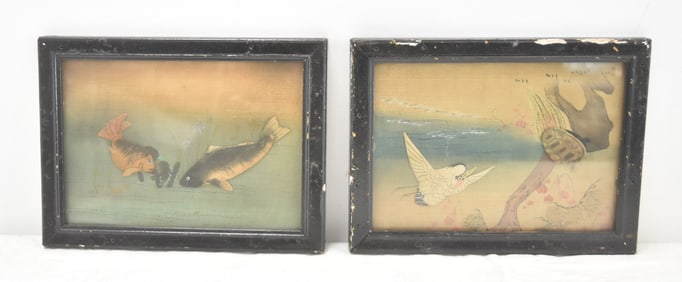 PAIR OF ASIAN EMBROIDERY ON SILK OF FISH