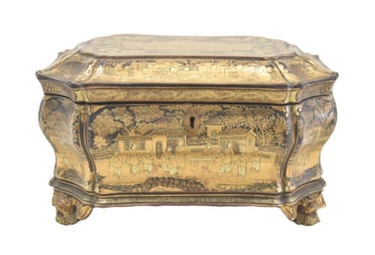 19thC CHINESE EXPORT LACQUER TEA CADDY