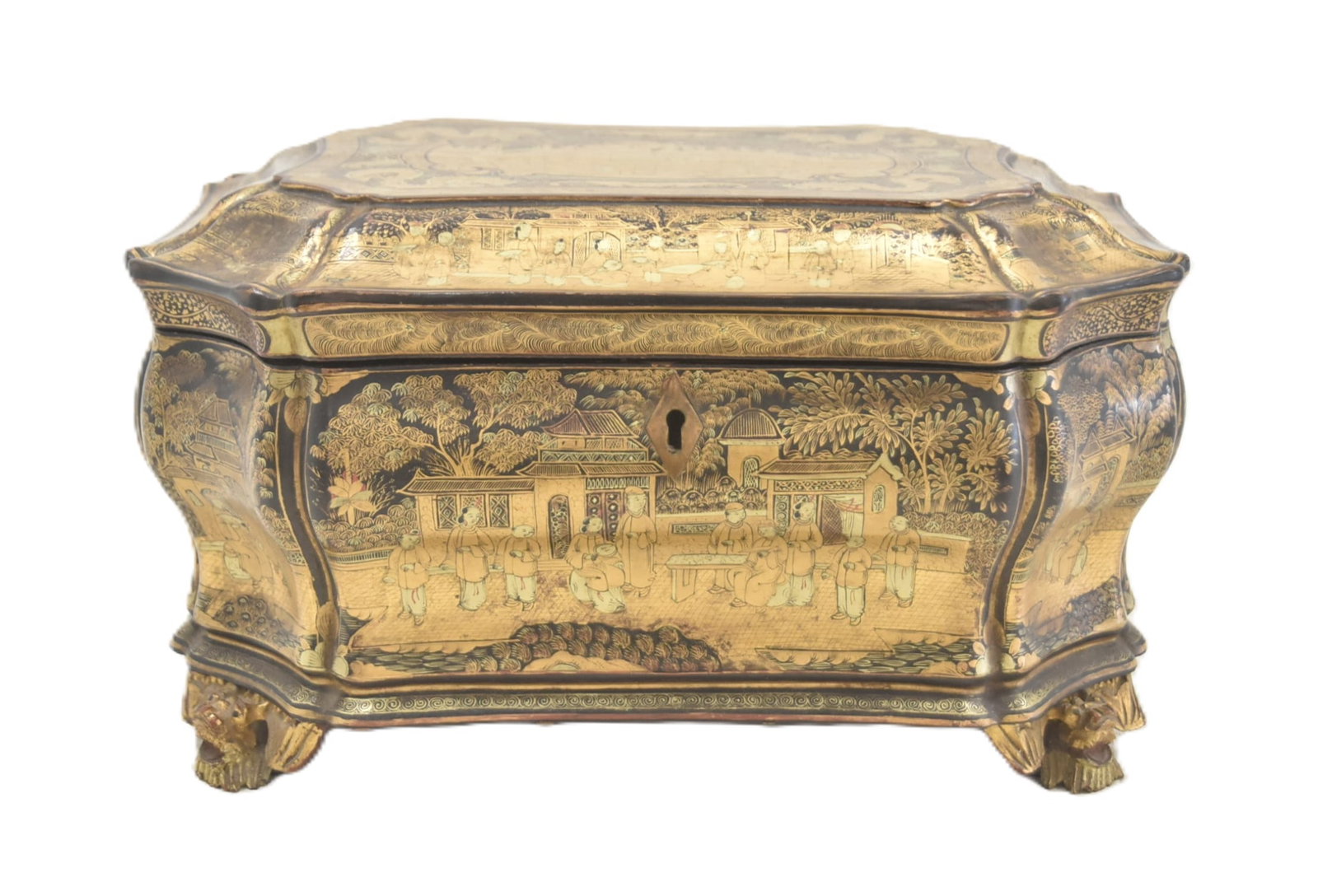 19thC CHINESE EXPORT LACQUER TEA CADDY (1 of 19)