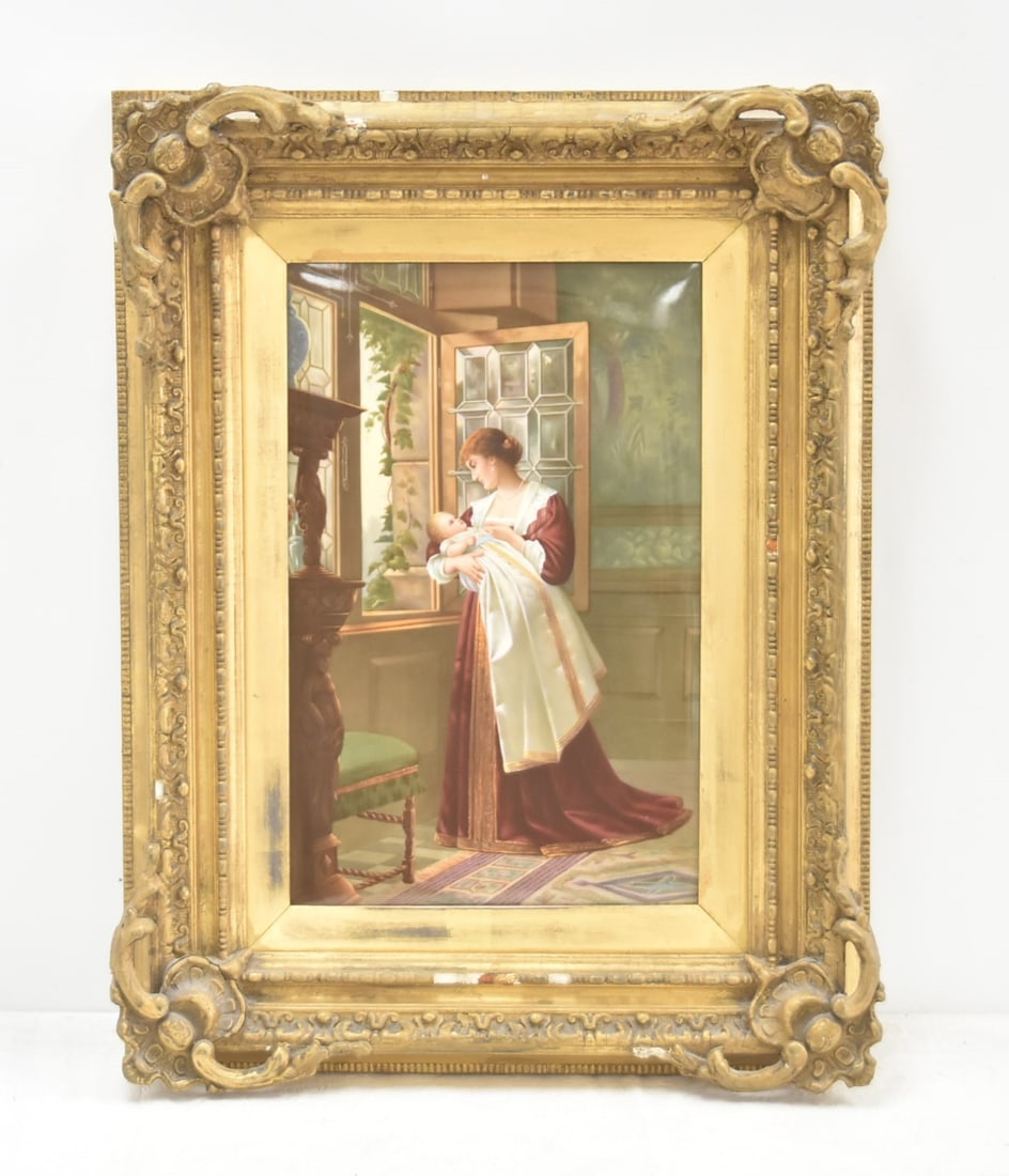 LARGE KPM PORCELAIN PLAQUE OF MOTHER & CHILD (1 of 11)