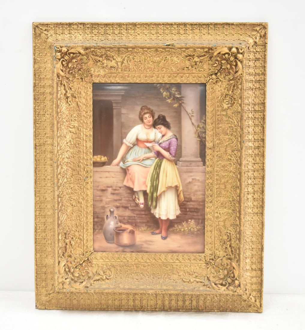 HAND PAINTED KPM PORCELAIN PLAQUE OF (2) WOMEN (1 of 14)