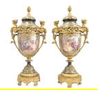 LARGE SEVRES PORCELAIN & BRONZE COVERED URNS