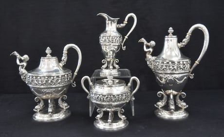 (4)pc CONTINENTAL SILVER TRITON TEA SET