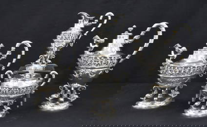 (4)pc CONTINENTAL SILVER TRITON TEA SET