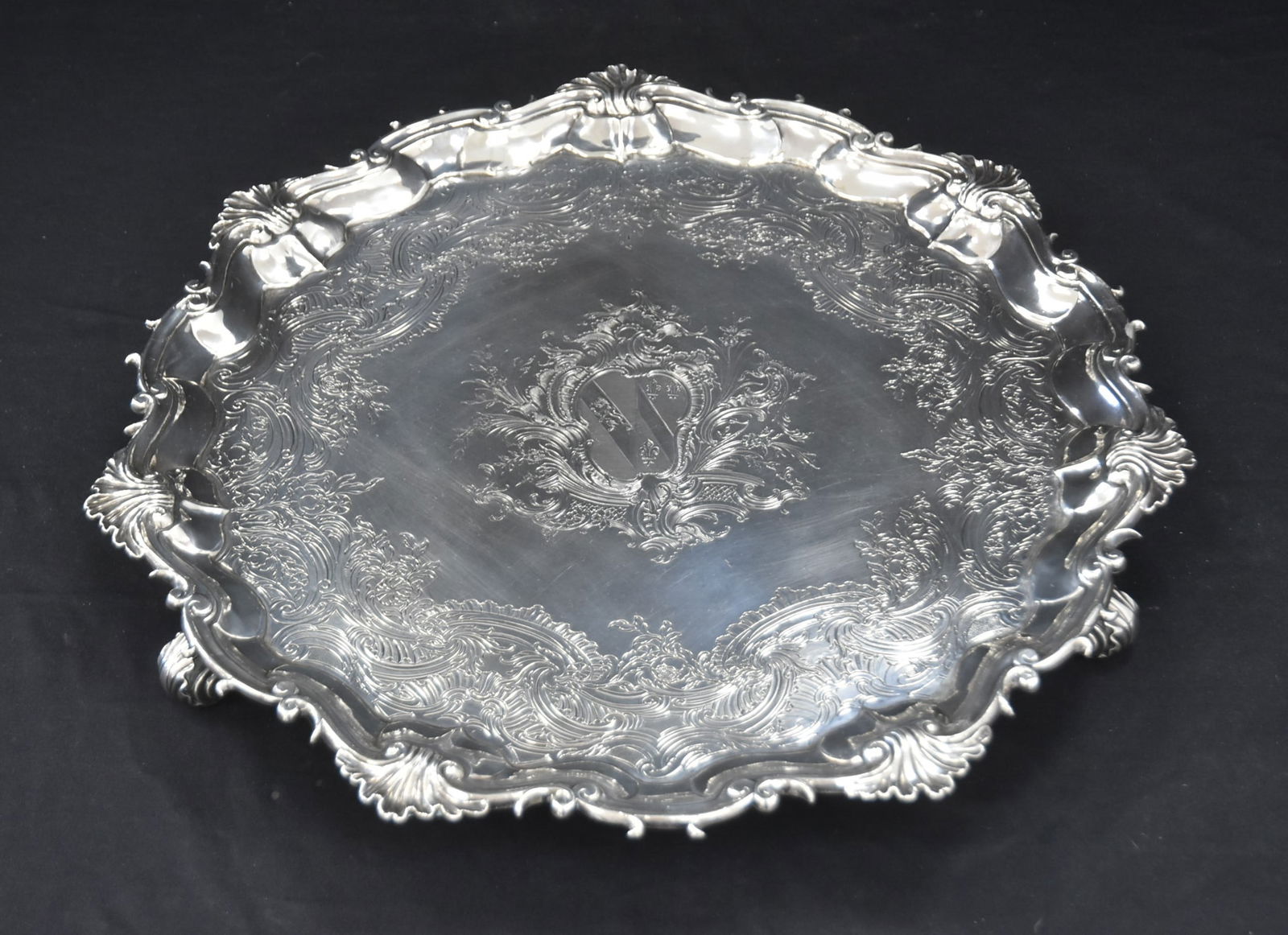 LARGE ENGLISH STERLING SILVER FOOTED SALVER TRAY (1 of 14)