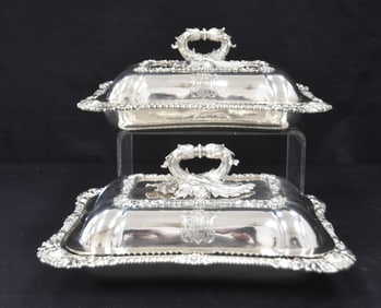 EMES & BARNARD GEORGIAN STERLING ENTREE DISHES
