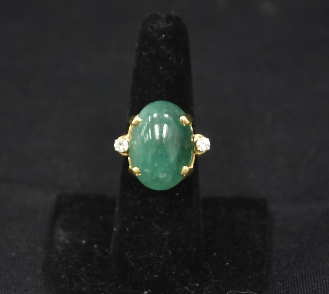 14kt CABACHON JADE & DIAMOND RING (1 of 5)