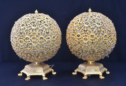 (Pr) LARGE DESIGNER GILDED BALL SPHERE LAMPS