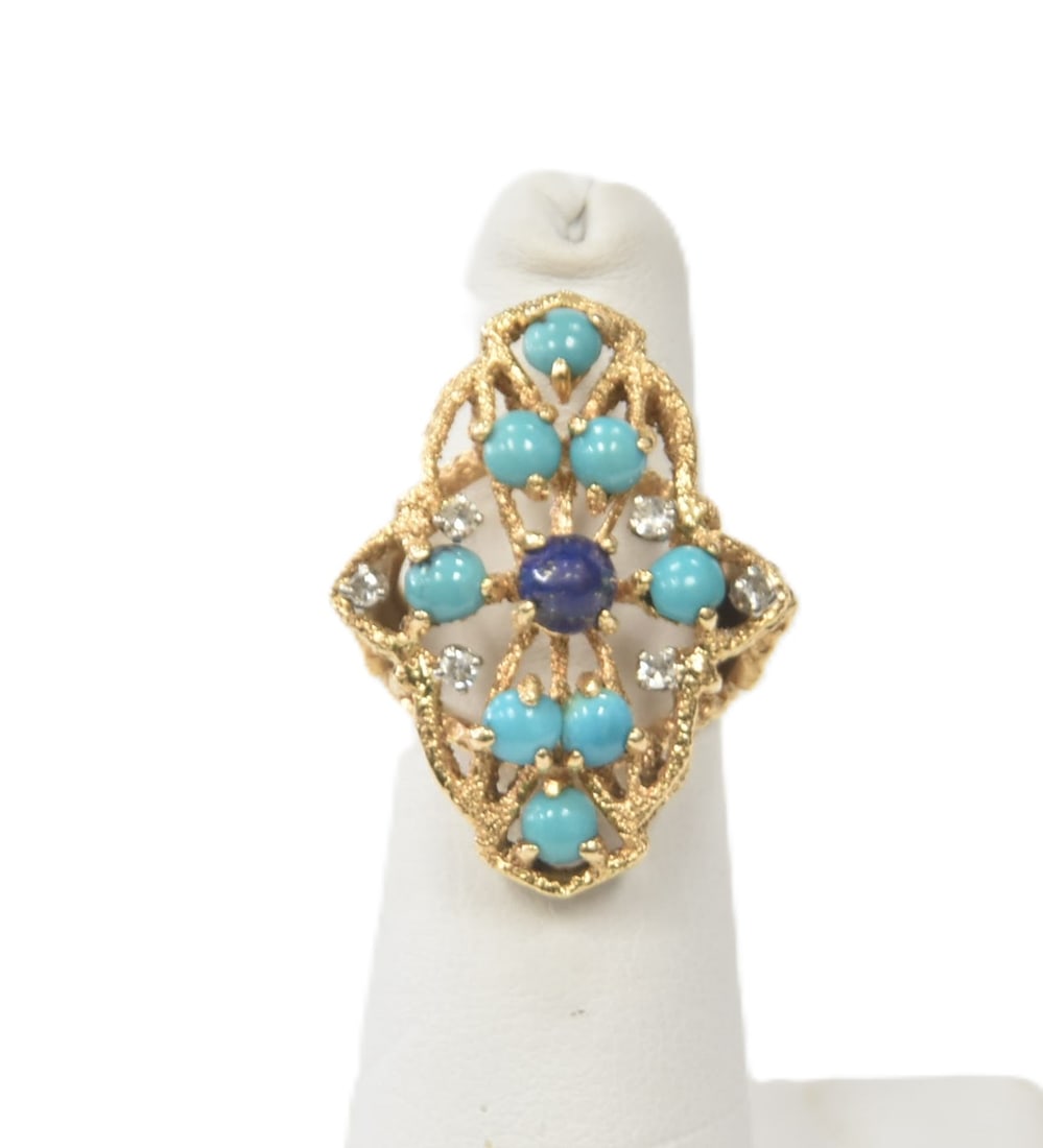 VINTAGE 14kt GOLD TURQUOISE & LAPIS RING (1 of 11)